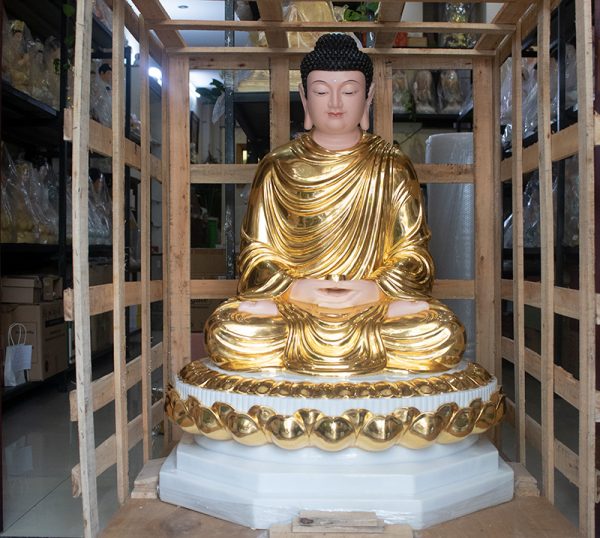 Tượng Phật Thích Ca dát vàng đế bát giác bột đá khoáng