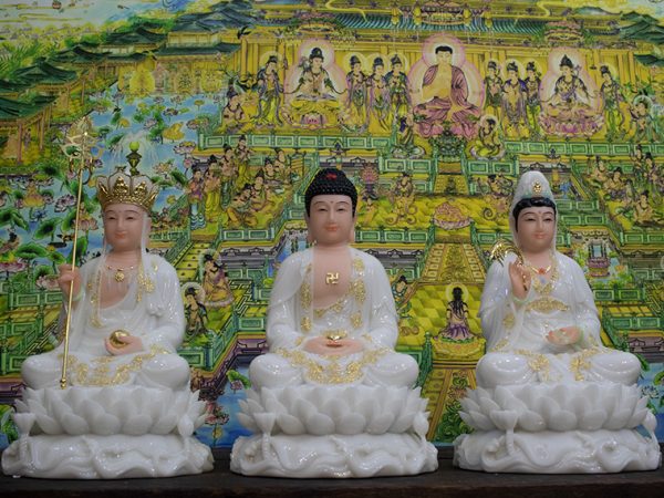Tượng Sa Bà Tam Thánh đẹp bằng bột đá khoáng trắng 40cm