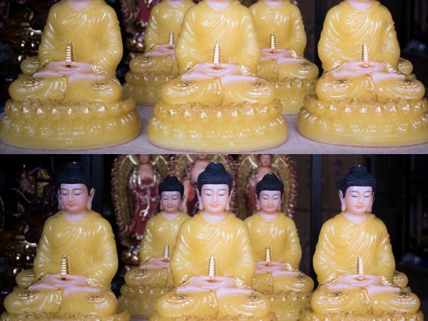 Tượng Phật Dược Sư Bằng Bột Đá Thạch Anh Viền Vàng