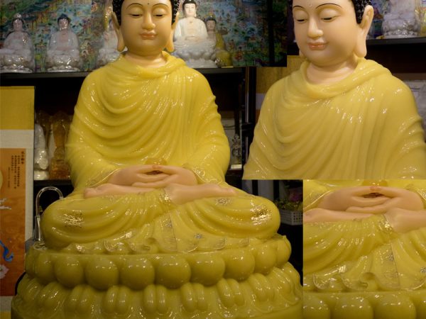 Tượng Phật Bổn Sư Thích Ca Bột Đá Thạch Anh Viền Vàng