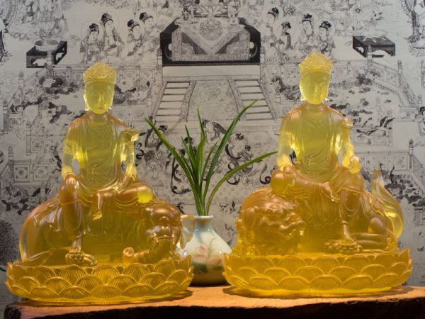 Tượng Văn Thù Phổ Hiền Bồ Tát Bằng Lưu Ly