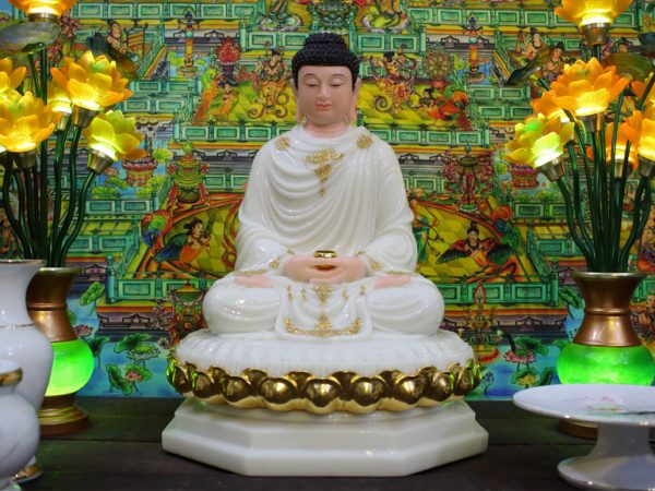 Tượng Phật Thích Ca Tĩnh Tâm Ngồi Đế Bát Giác Viền Vàng 48cm