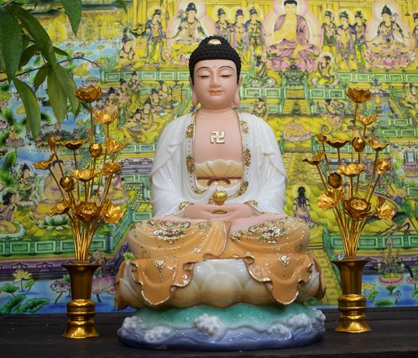 Tượng Phật A Di Đà đẹp bằng bột đá hoa văn viền nổi