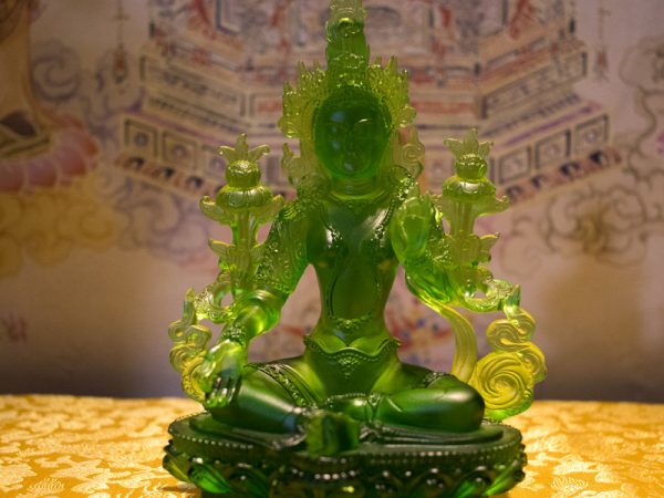 Tượng Lục Độ Phật Mẫu - Tượng Tara Xanh bằng lưu ly 17cm