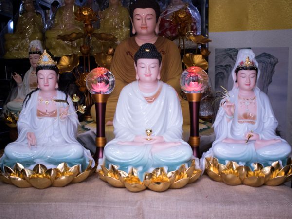 Bộ Tây Phương Tam Thánh ngồi đài sen mạ vàng 998 cao 48cm