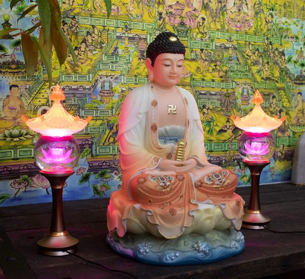 Tượng Phật Dược Sư lưu ly bột đá khoáng hoa văn điểm nổi