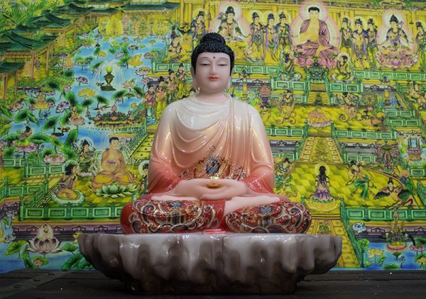 Tượng Phật Bổn Sư Thích Ca ngồi trên bệ đá bằng bột đá đẹp