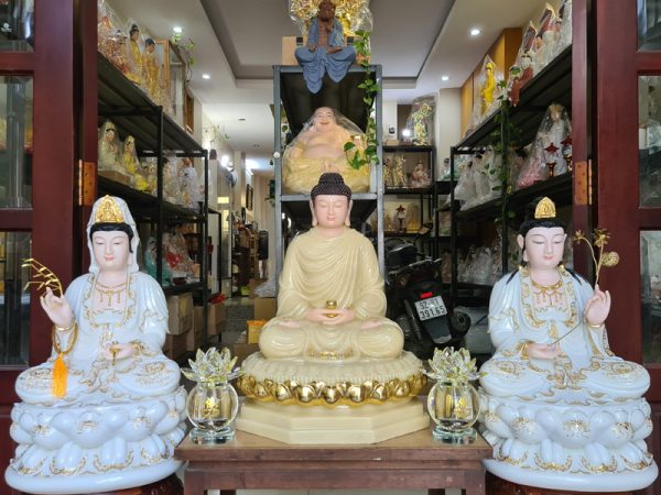 Tượng Tam Thế Phật bột đá Quan Âm A Di Đà Đại Thế Chí 68cm