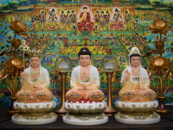 Bộ Ta Bà Tam Thánh bột đá khoáng hoa văn viền vàng