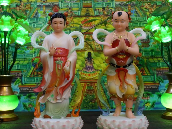 Tượng Kim Đồng Ngọc Nữ Tiên Đồng Ngọc Nữ bột đá vẽ màu khoáng