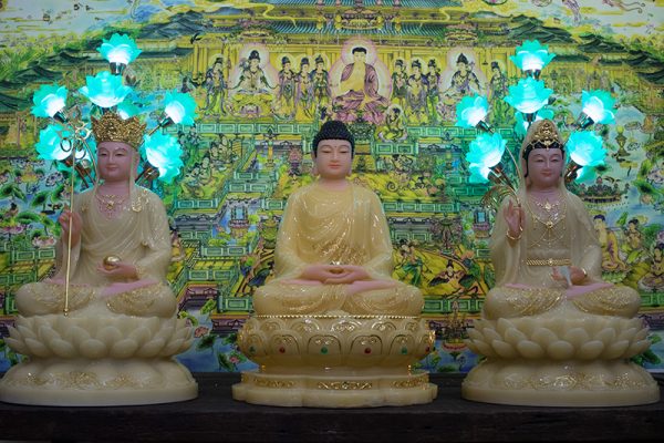 Tượng Ta Bà Tam Thánh Phật Thích Ca Quan Âm và Địa Tạng Bồ Tát